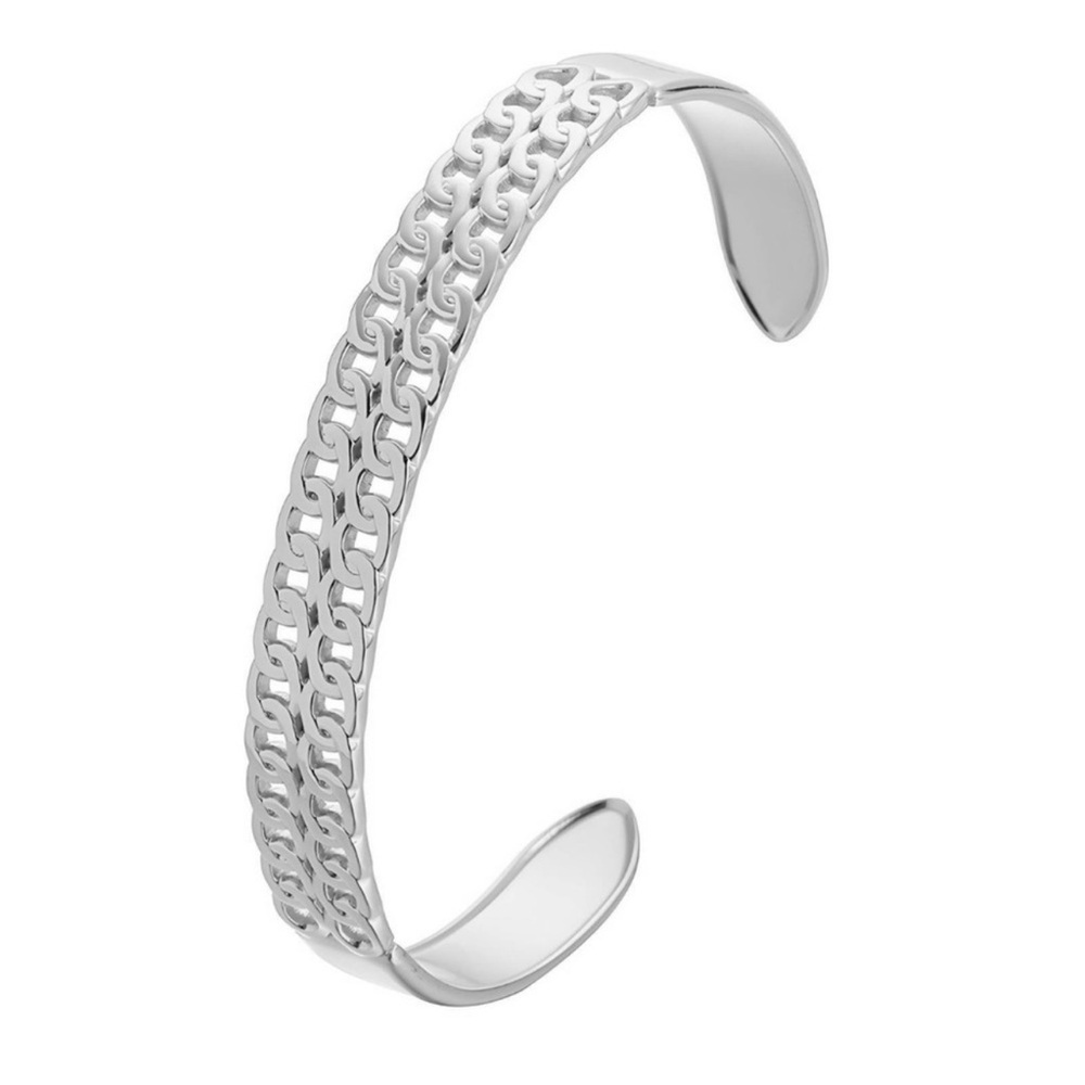 Elegant Stainless Steel Silver Cuff Chainlink Bangle Bracelet - Picture 3 of 3